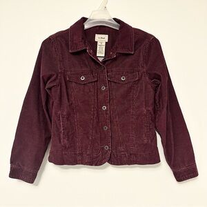 LL Bean Burgundy Corduroy Jean Jacket Classic Trucker Women's XS Fall Colors